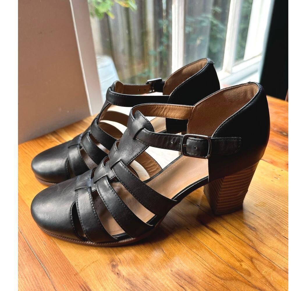 Clarks Sandal Ciera Gull Pump Block Heel Black Women's Size 8